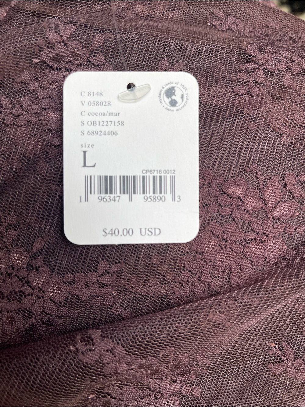 Free People Brown Floral Lace Mock-Neck Long Sleeve Top - Picture 5 of 8
